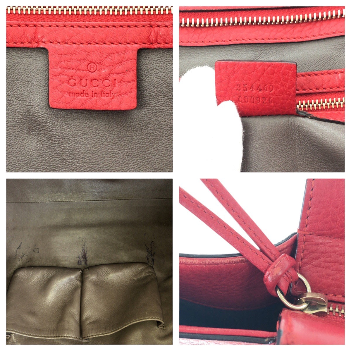 GUCCI Tote Bag 354469 leather Red Gold Metal Tote Bag Shoulder Bag Bamboo Women Used Authentic