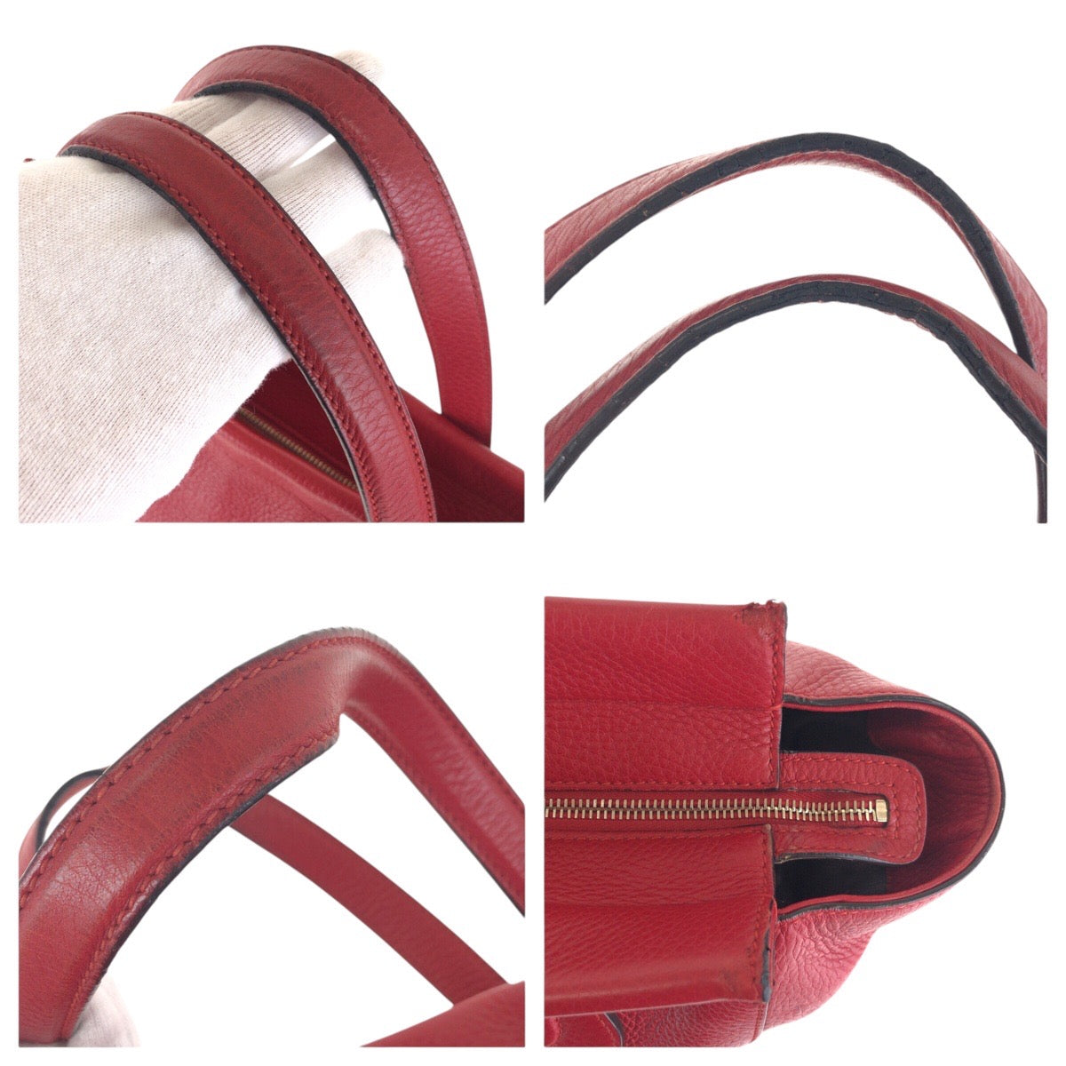 GUCCI Tote Bag 354469 leather Red Gold Metal Tote Bag Shoulder Bag Bamboo Women Used Authentic
