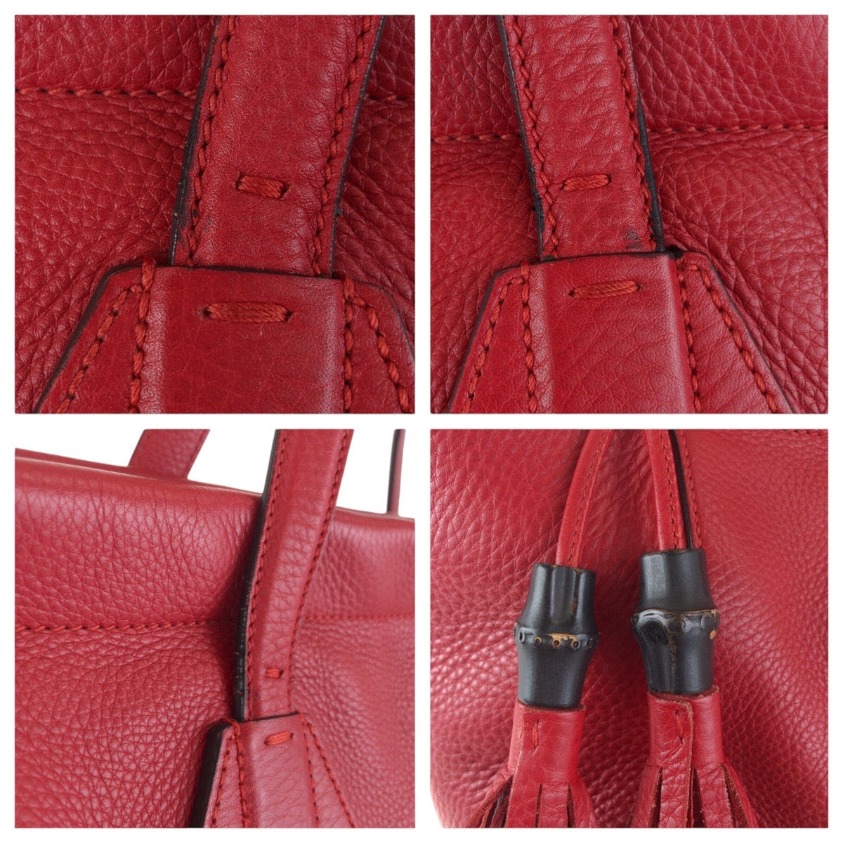 GUCCI Tote Bag 354469 leather Red Gold Metal Tote Bag Shoulder Bag Bamboo Women Used Authentic