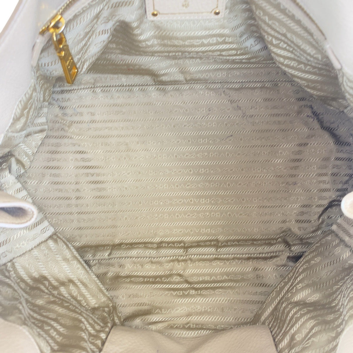 PRADA Tote Bag leather Beige Gold Metal Tote Bag Shoulder Bag 2WAY Vitterodino Women Used Authentic