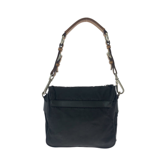 PRADA Shoulder Bag BR2156 Nylon Black Brown SilverMetal One Shoulder Bag Test Triangle With logo Women Used Authentic