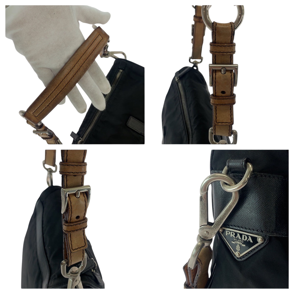PRADA Shoulder Bag BR2156 Nylon Black Brown SilverMetal One Shoulder Bag Test Triangle With logo Women Used Authentic
