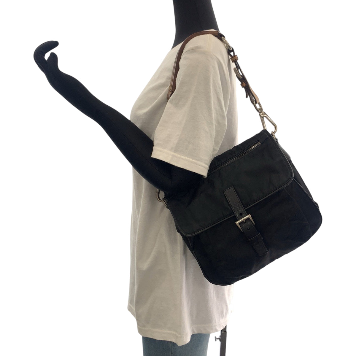 PRADA Shoulder Bag BR2156 Nylon Black Brown SilverMetal One Shoulder Bag Test Triangle With logo Women Used Authentic