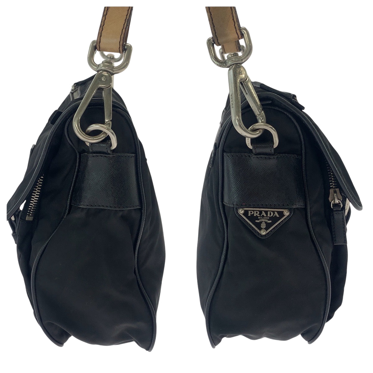 PRADA Shoulder Bag BR2156 Nylon Black Brown SilverMetal One Shoulder Bag Test Triangle With logo Women Used Authentic