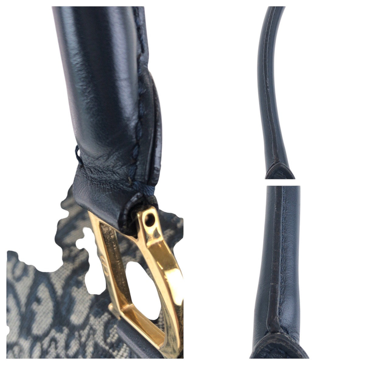 Dior Tote Bag Canvas, Leather Navy Gold Metal Tote Bag Shoulder Bag Trotter Women Used Authentic