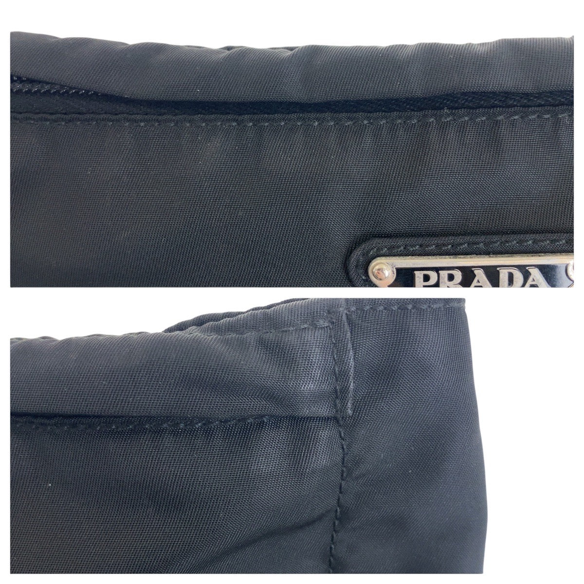 PRADA Sling bag Nylon Black SilverMetal Sling bag, waist bag, bum bag, unisex Test Triangle With logo mens Used Authentic