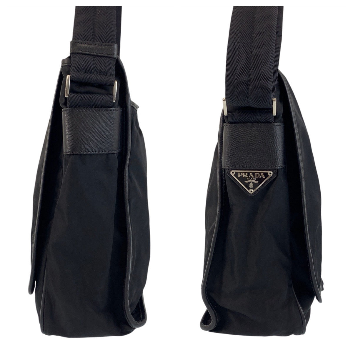 PRADA Shoulder Bag Nylon Black SilverMetal Shoulder Bag Messenger bag Test Triangle With logo mens Used Authentic