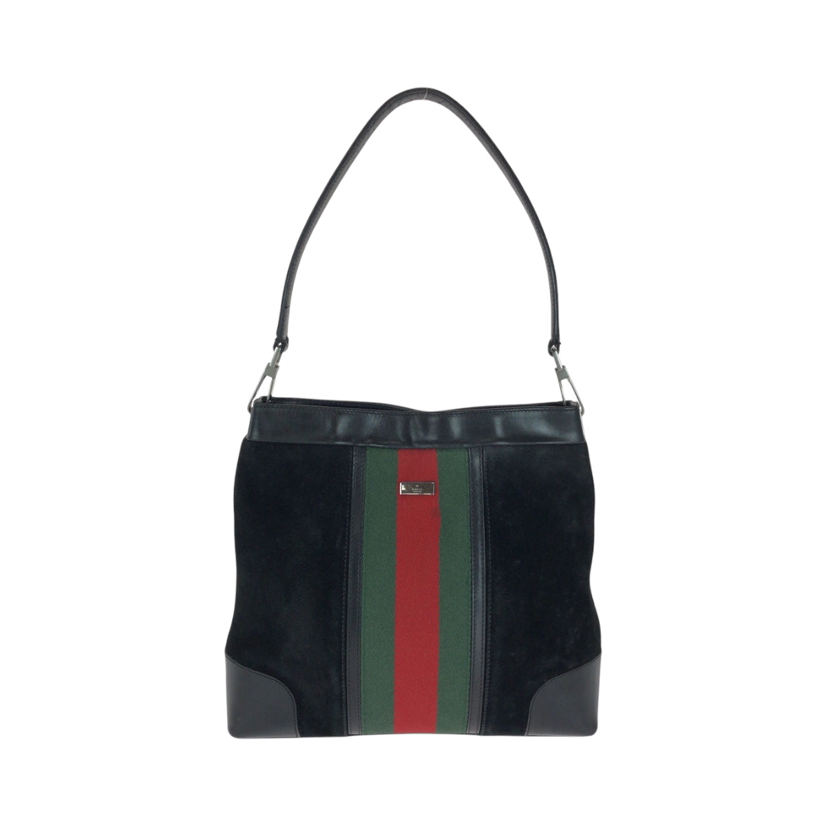 GUCCI Shoulder Bag 33900 Suede, Leather Black Green Red SilverMetal One Shoulder Bag Sherry line Women Used Authentic