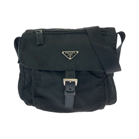 PRADA Shoulder Bag Nylon Black SilverMetal Shoulder Bag pochette Test Triangle With logo Women Used Authentic