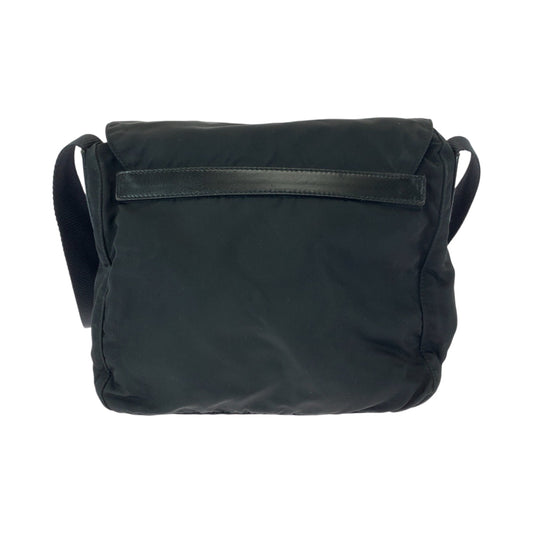 PRADA Shoulder Bag Nylon Black SilverMetal Shoulder Bag pochette Test Triangle With logo Women Used Authentic