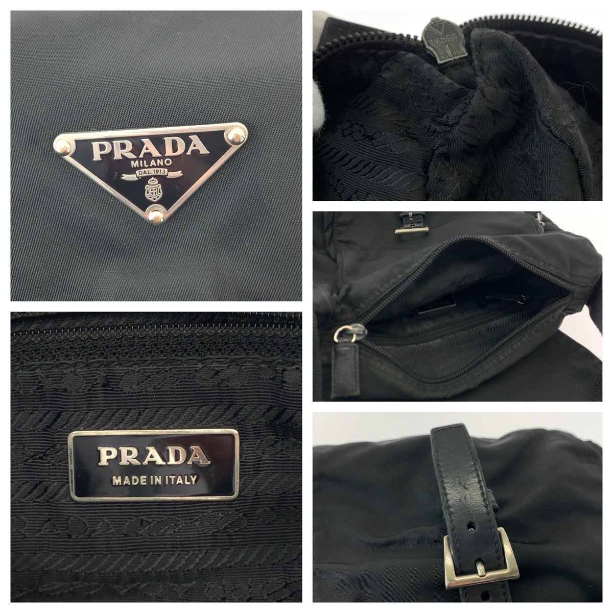 PRADA Shoulder Bag Nylon Black SilverMetal Shoulder Bag pochette Test Triangle With logo Women Used Authentic