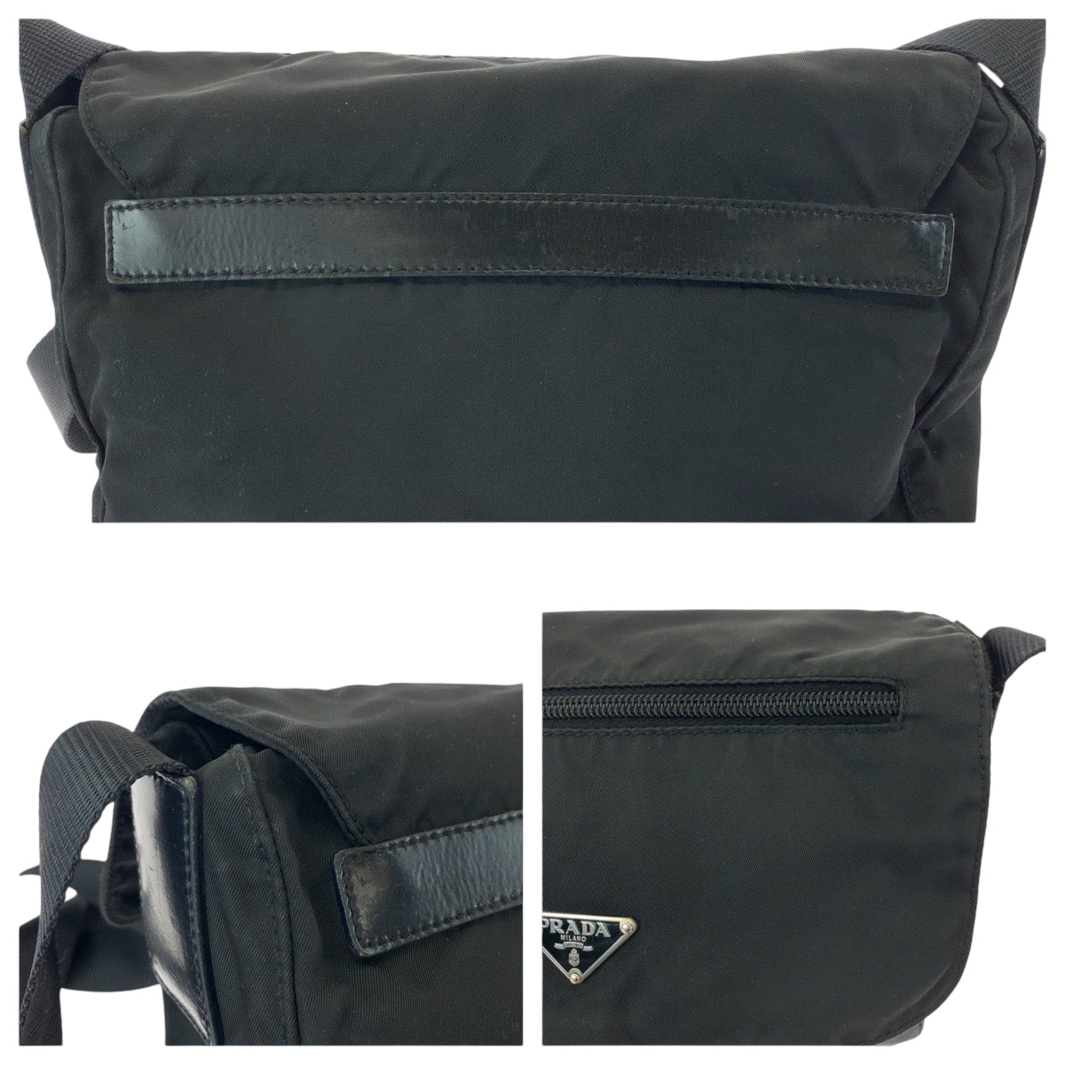 PRADA Shoulder Bag Nylon Black SilverMetal Shoulder Bag pochette Test Triangle With logo Women Used Authentic