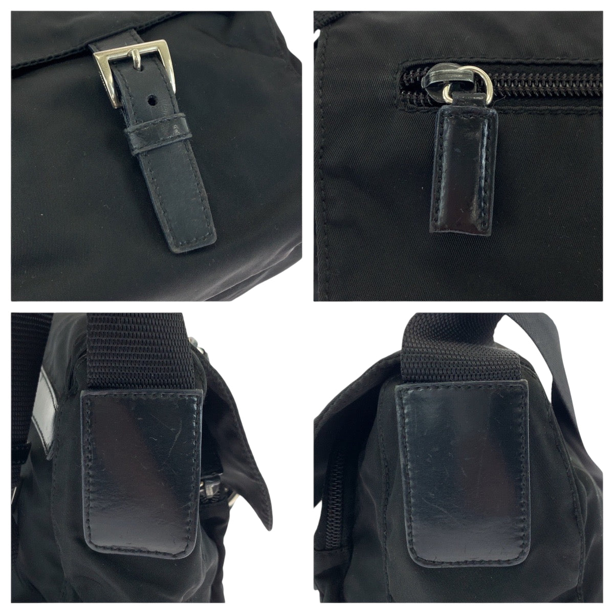 PRADA Shoulder Bag Nylon Black SilverMetal Shoulder Bag pochette Test Triangle With logo Women Used Authentic