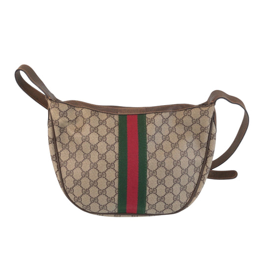 GUCCI Shoulder Bag 68 001 3840 GG Supreme Canvas Beige Brown SilverMetal Shoulder Bag pochette Old Gucci Shelly Line Women Used Authentic