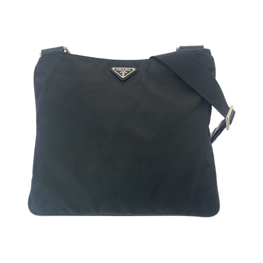 PRADA Shoulder Bag Nylon Black SilverMetal Shoulder Bag pochette Test Triangle With logo mens Used Authentic