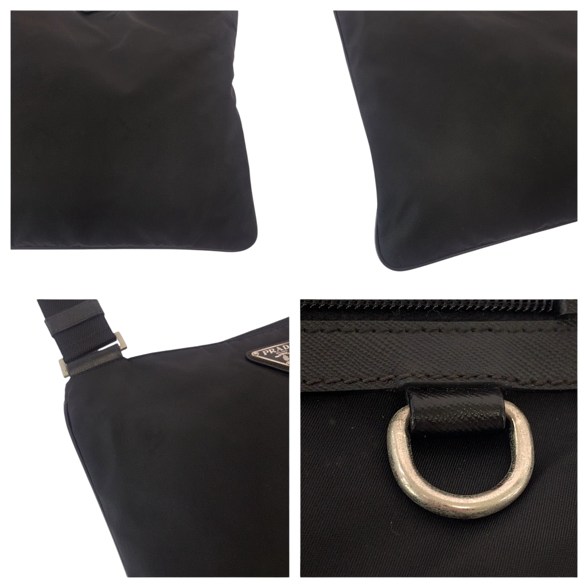 PRADA Shoulder Bag Nylon Black SilverMetal Shoulder Bag pochette Test Triangle With logo mens Used Authentic