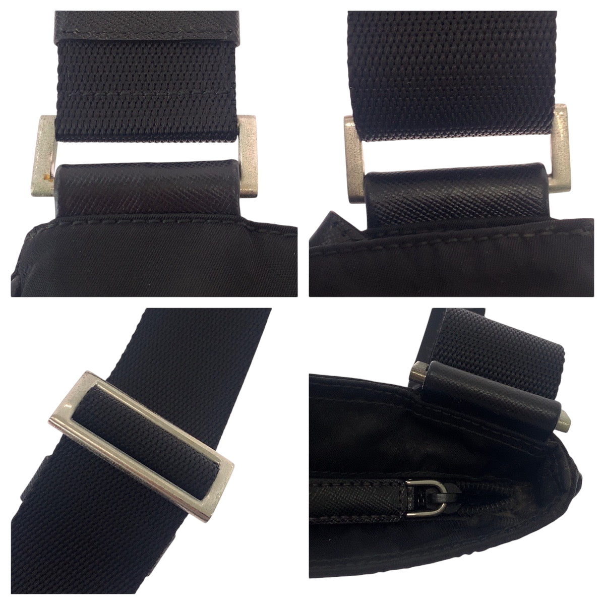 PRADA Shoulder Bag Nylon Black SilverMetal Shoulder Bag pochette Test Triangle With logo mens Used Authentic