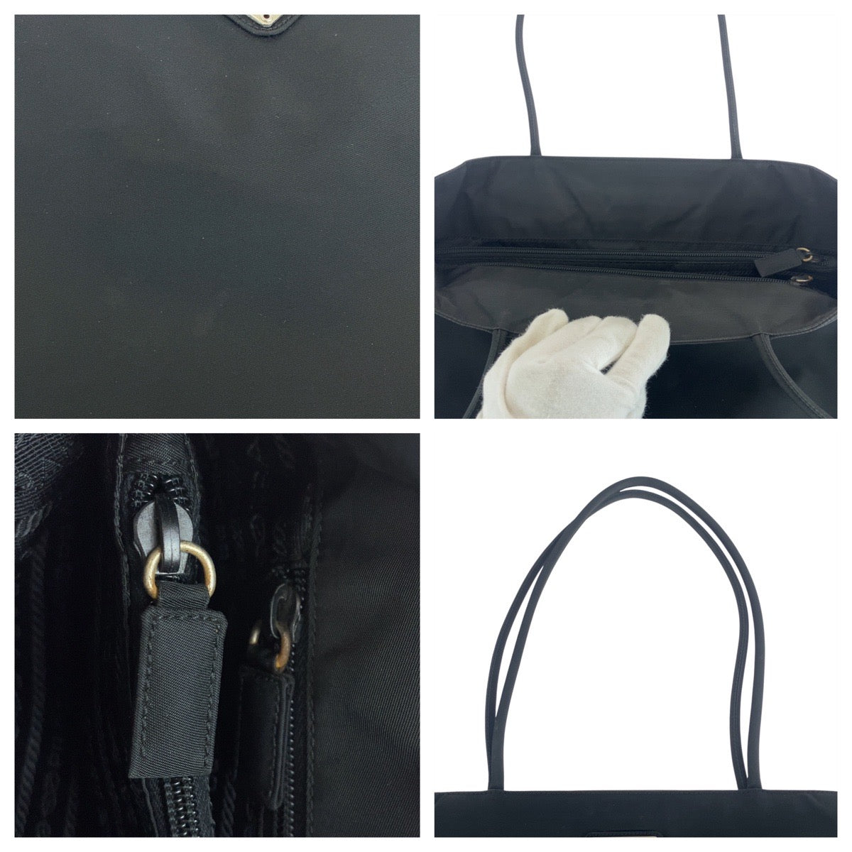 PRADA Tote Bag Nylon Black SilverMetal Tote Bag Shoulder Bag Test Triangle With logo Women Used Authentic