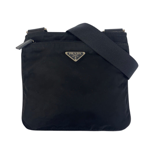 PRADA Shoulder Bag Nylon Black SilverMetal Shoulder Bag pochette Test Triangle With logo Women Used Authentic