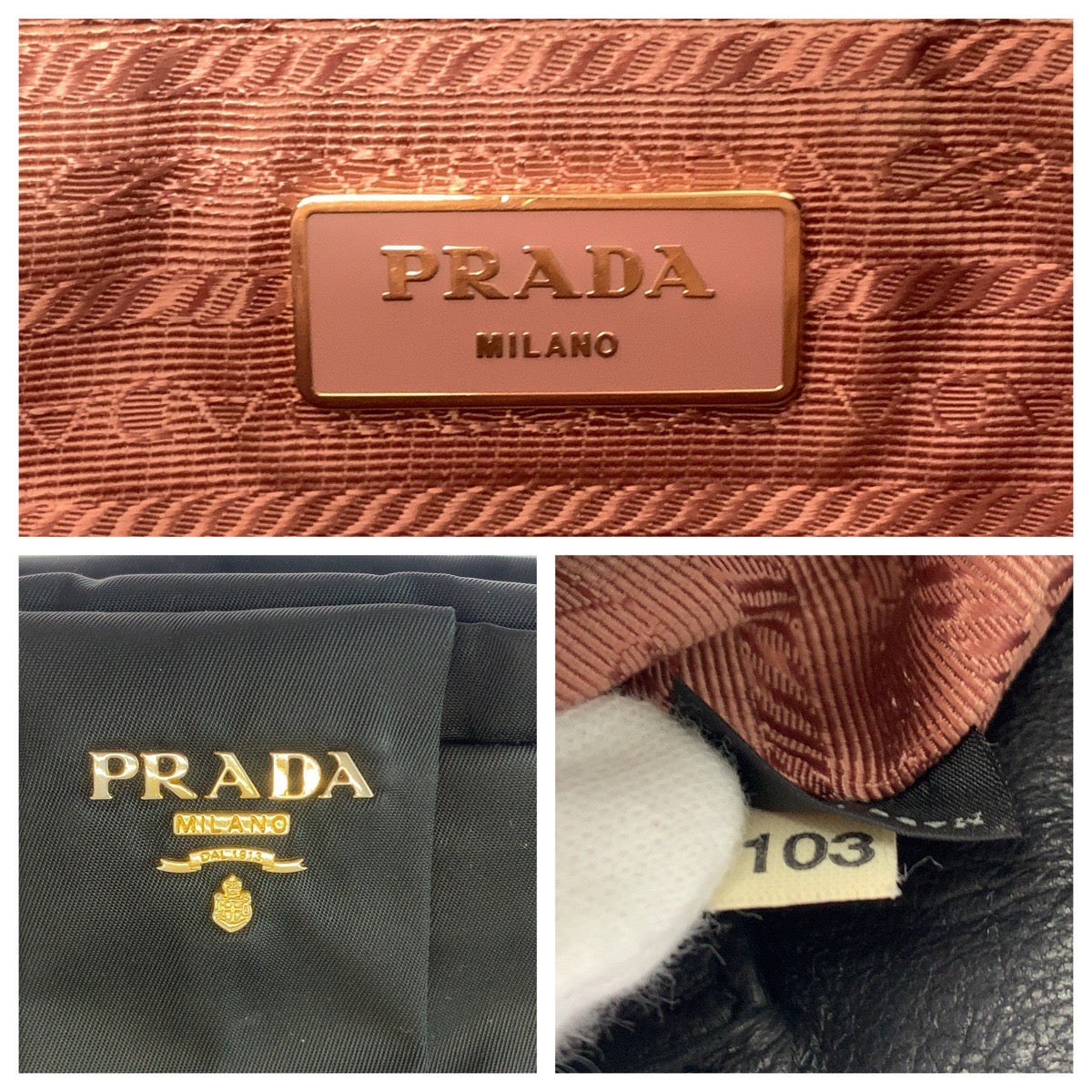 PRADA Tote Bag BN1601 Nylon Black GoldMetal Tote Bag handbag Test logo ribbon Women Used Authentic