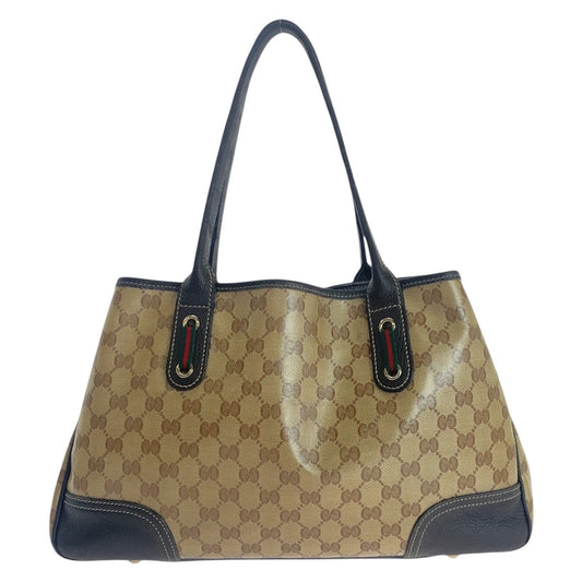 GUCCI Tote Bag 293592 PVC, Leather Beige Brown Gold Metal Tote Bag Shoulder Bag Sherry line GG crystal Women Used Authentic