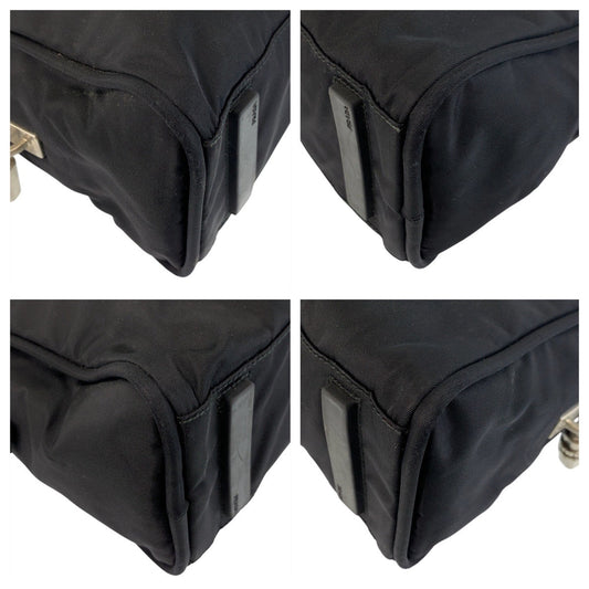 PRADA Handbag Nylon Black SilverMetal Test Triangle With logo Women Used Authentic