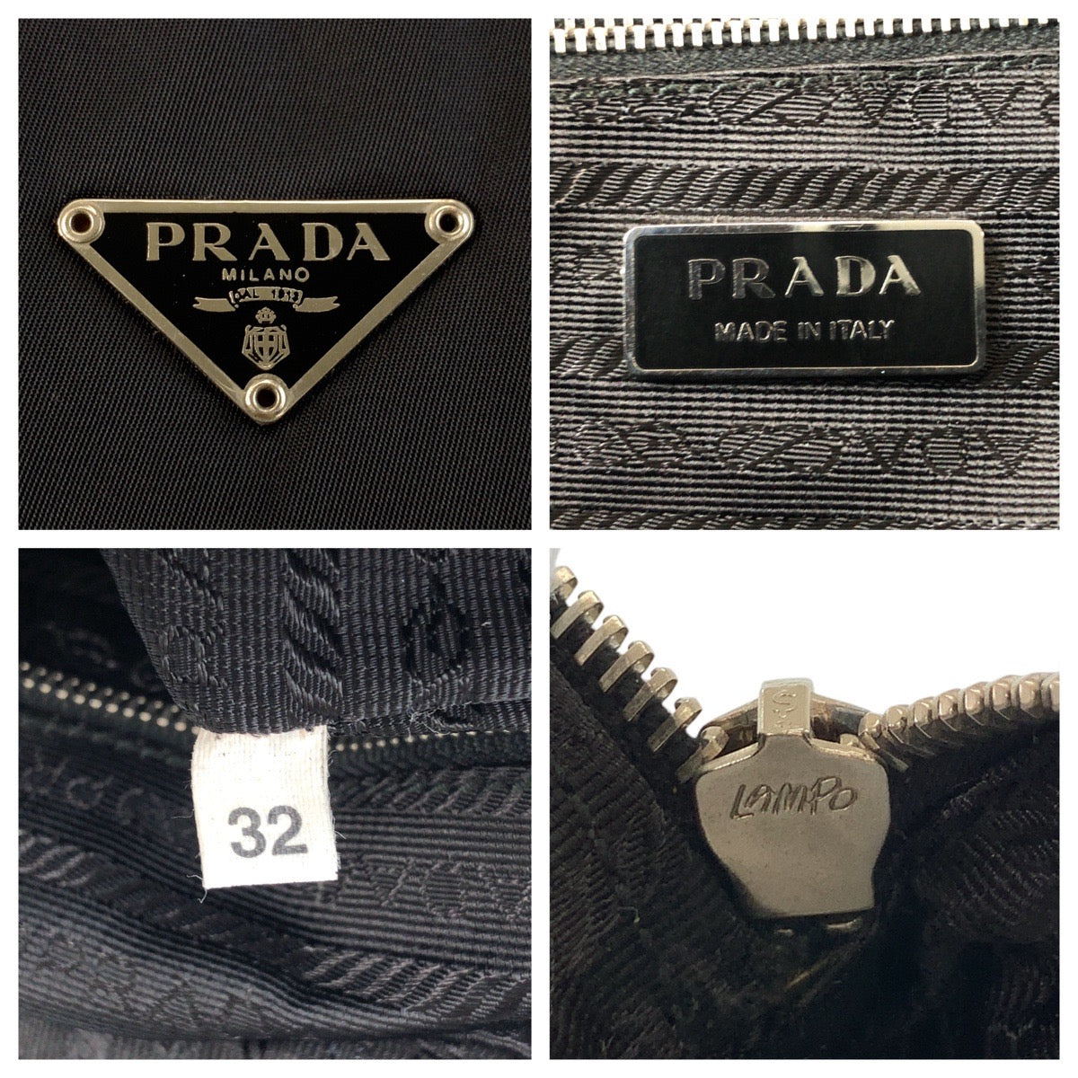 PRADA Handbag Nylon Black SilverMetal Test Triangle With logo Women Used Authentic