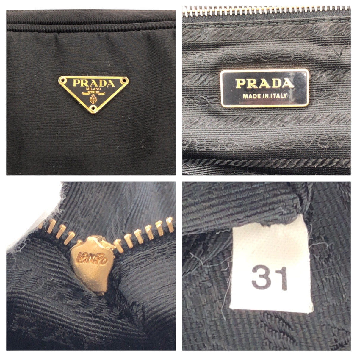 PRADA Tote Bag Nylon Black GoldMetal Tote Bag Shoulder Bag Test Triangle With logo Women Used Authentic