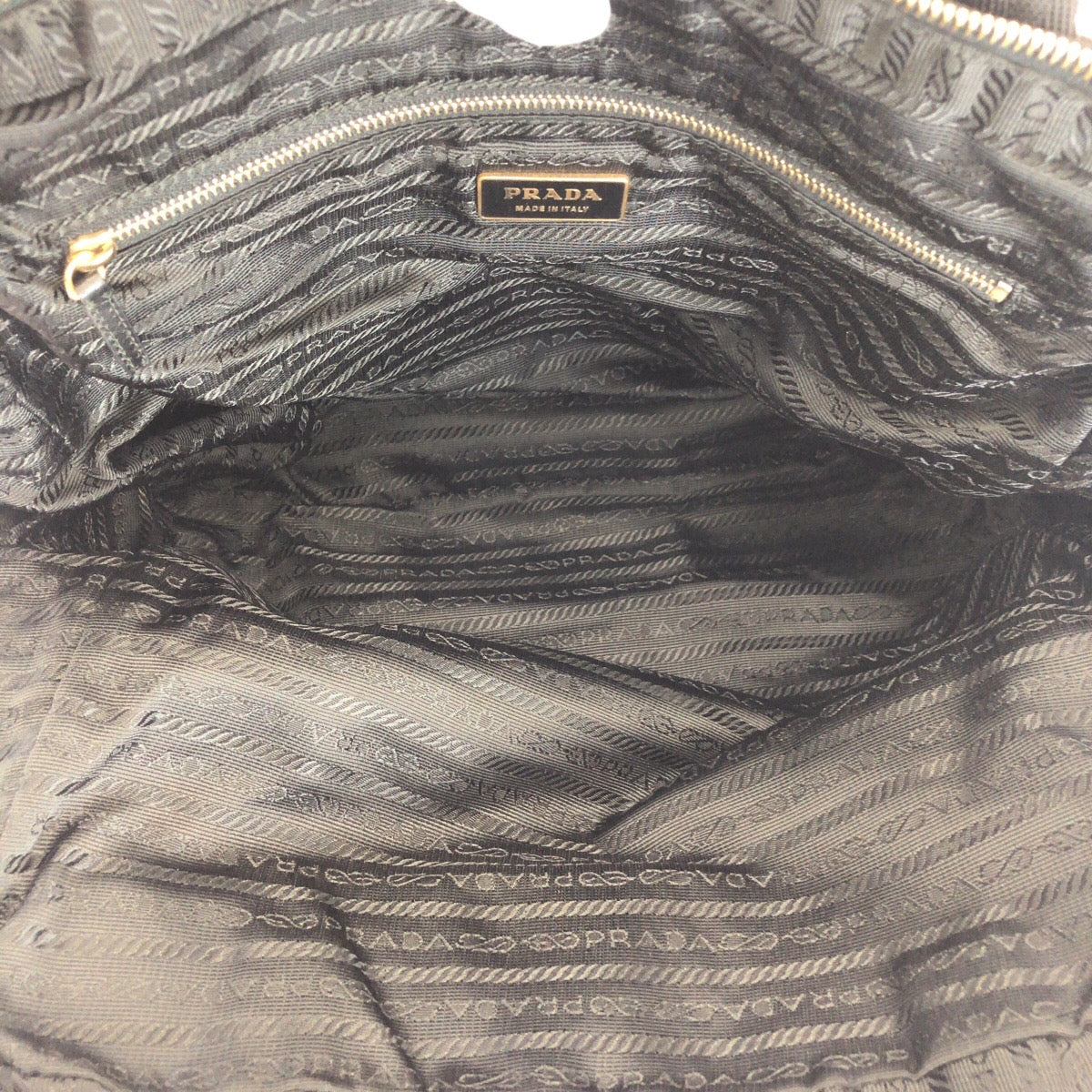 PRADA Tote Bag Nylon Black GoldMetal Tote Bag Shoulder Bag Test Triangle With logo Women Used Authentic