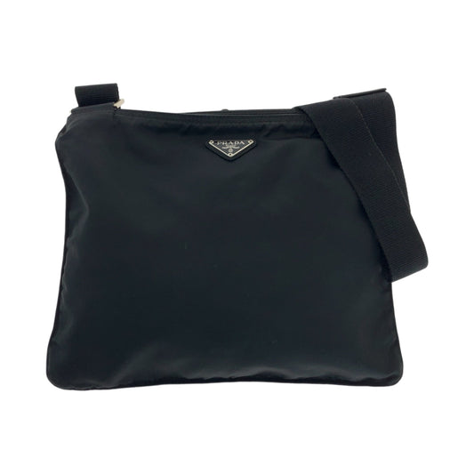 PRADA Shoulder Bag Nylon Black SilverMetal Shoulder Bag Sacoche Test Triangle With logo mens Used Authentic