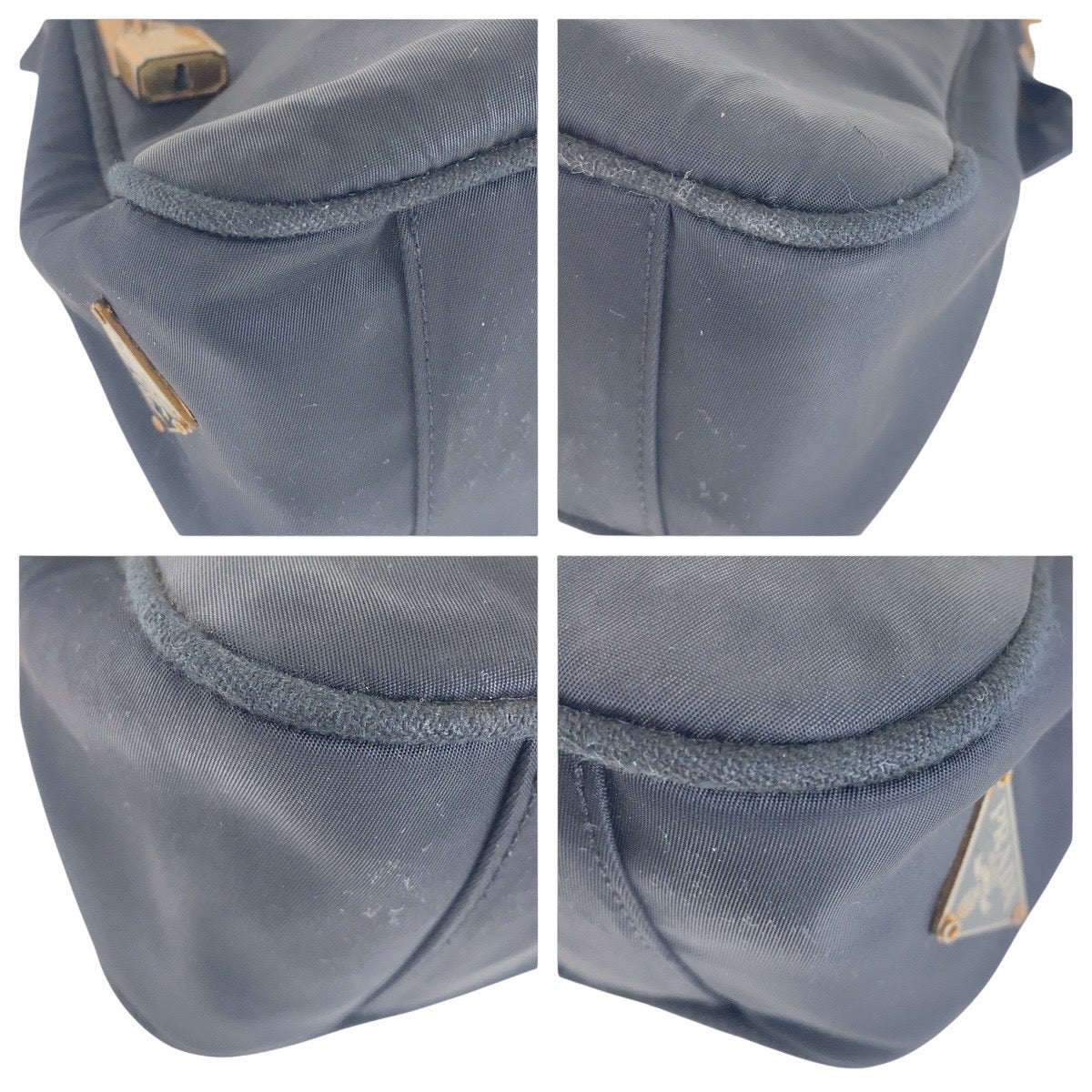 PRADA Shoulder Bag Nylon, Leather Black GoldMetal Test Triangle With logo Women Used Authentic
