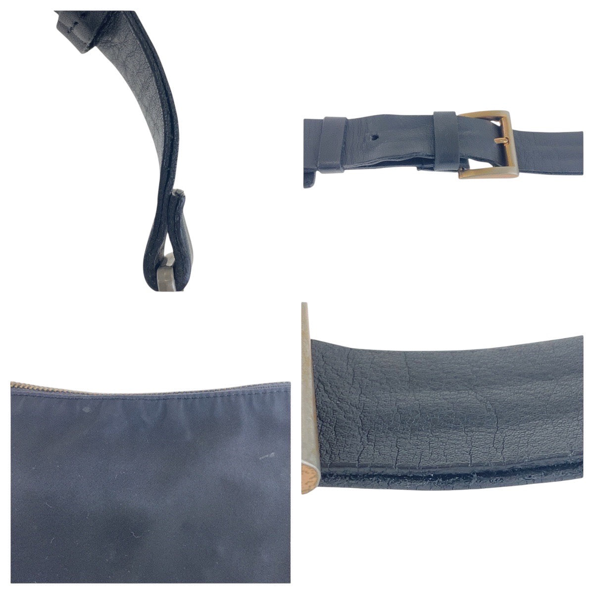 PRADA Shoulder Bag Nylon, Leather Black GoldMetal Test Triangle With logo Women Used Authentic