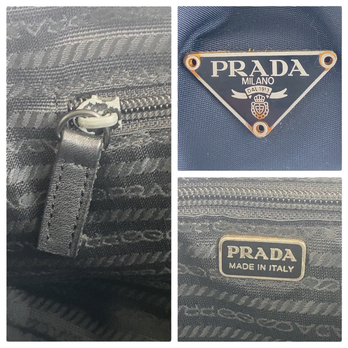 PRADA Shoulder Bag Nylon, Leather Black GoldMetal Test Triangle With logo Women Used Authentic