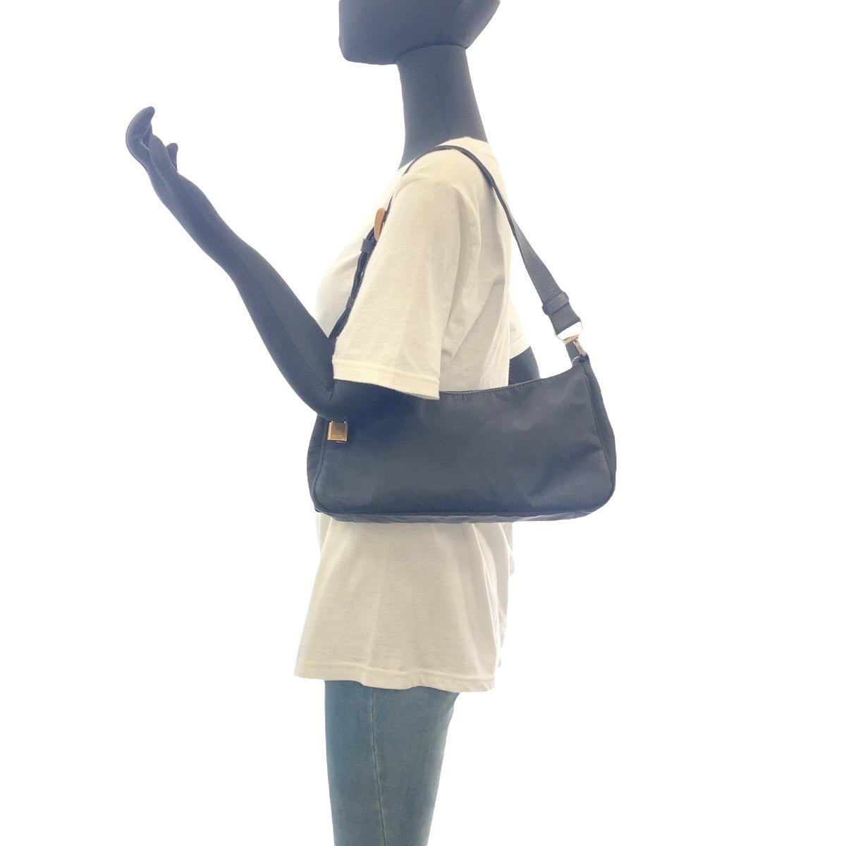 PRADA Shoulder Bag Nylon, Leather Black GoldMetal Test Triangle With logo Women Used Authentic