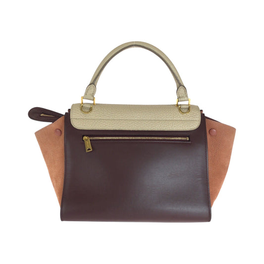 CELINE Shoulder Bag Leather, Suede Bordeaux Ivory Orange Gold Metal Shoulder Bag Handbag 2way Trapeze Women Used Authentic