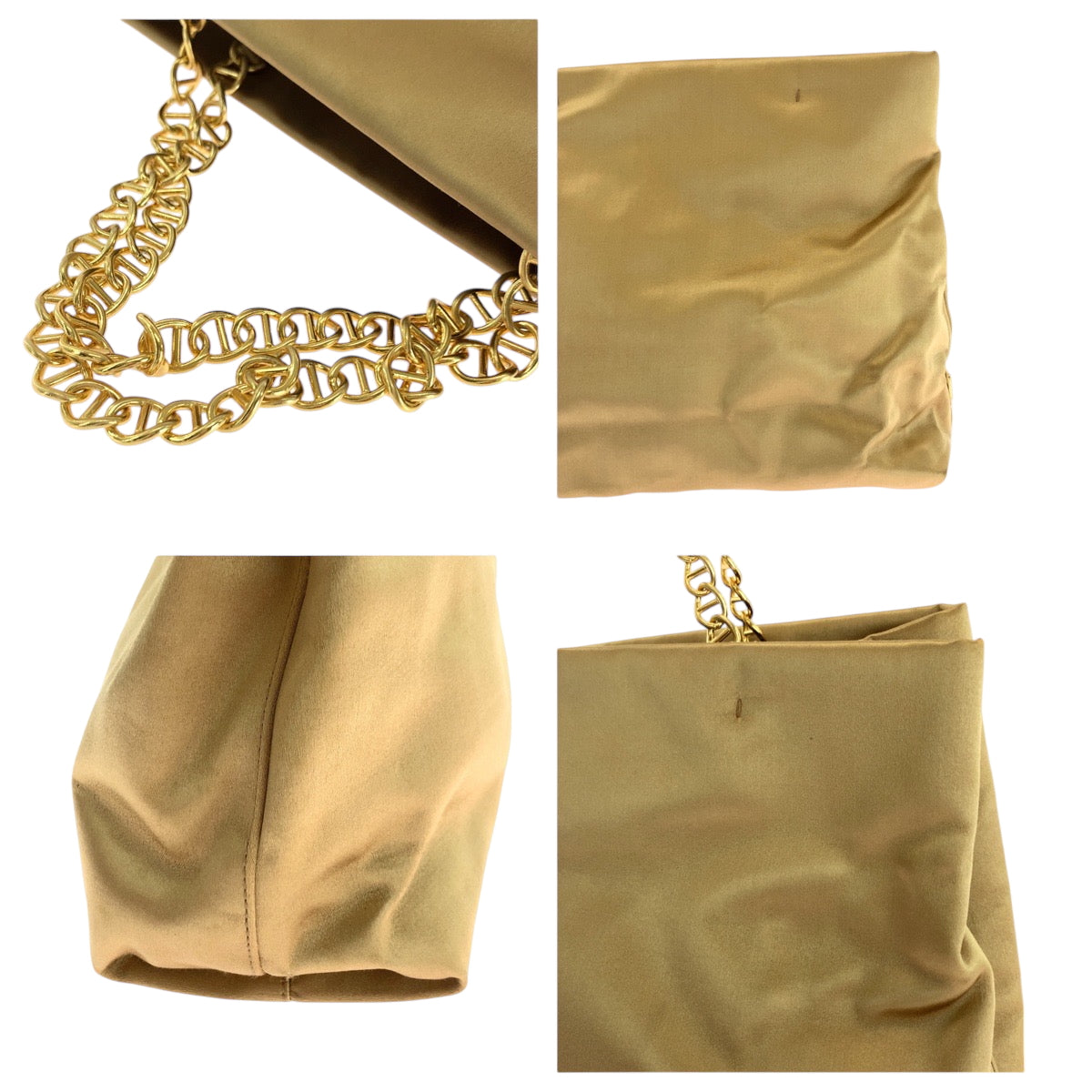 PRADA Tote Bag Satin Gold Metal chain tote bag Women Used Authentic