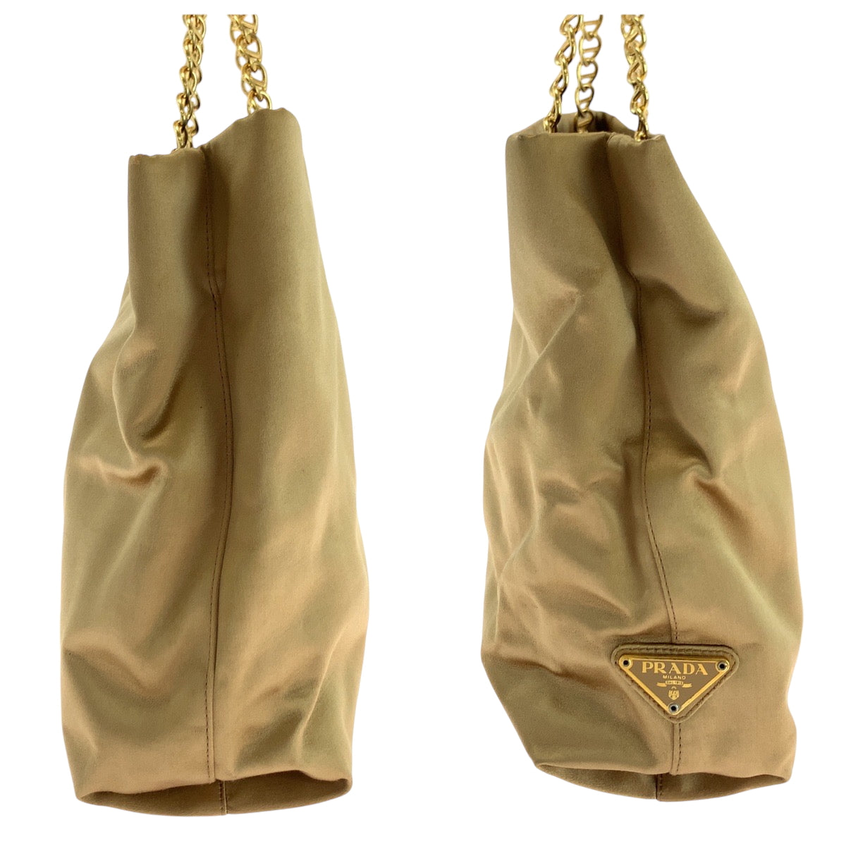 PRADA Tote Bag Satin Gold Metal chain tote bag Women Used Authentic