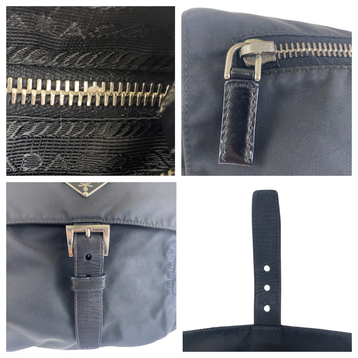 PRADA Shoulder Bag Nylon Black SilverMetal Crossbody Shoulder Bag Unisex Test Triangle With logo mens Used Authentic