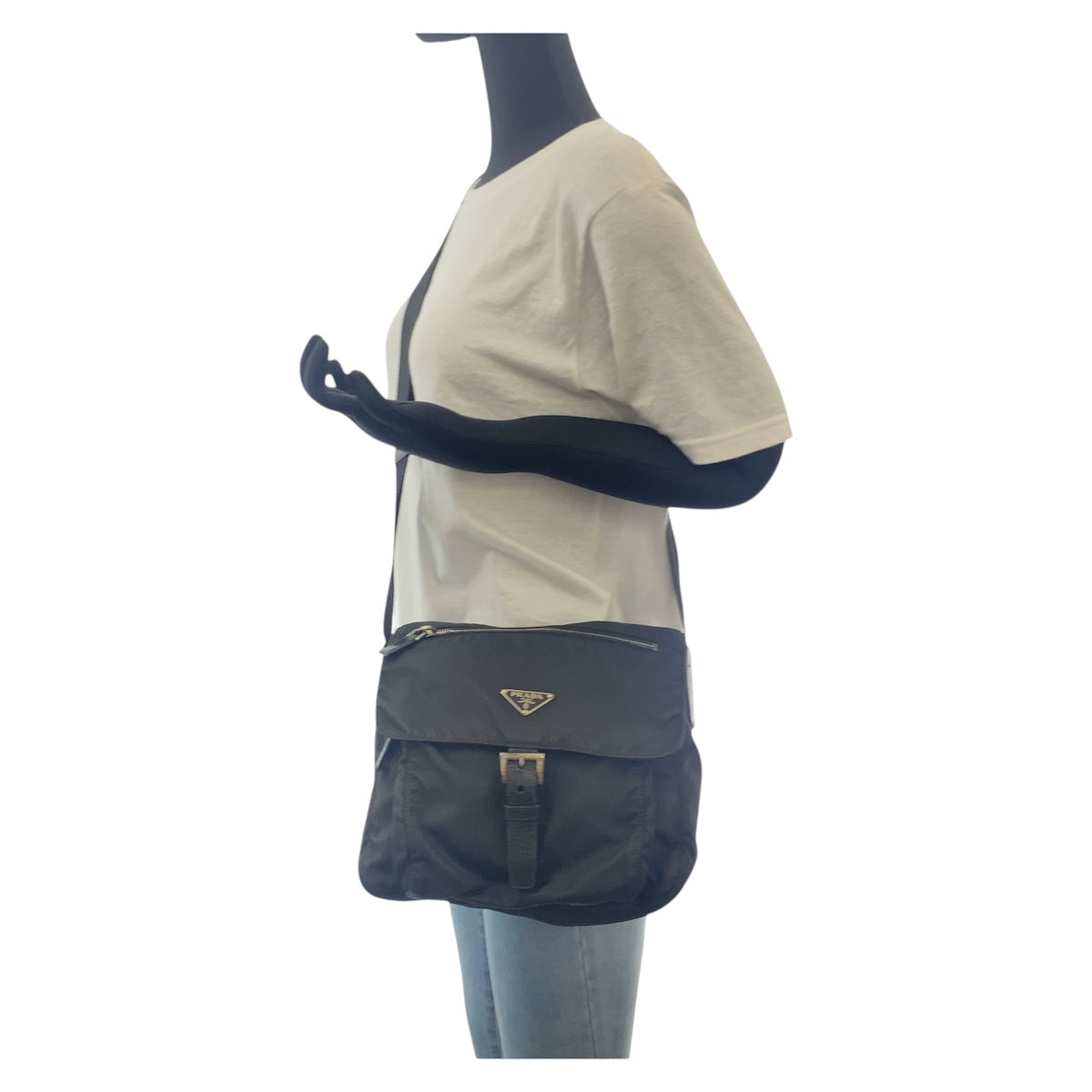PRADA Shoulder Bag Nylon Black SilverMetal Crossbody Shoulder Bag Unisex Test Triangle With logo mens Used Authentic