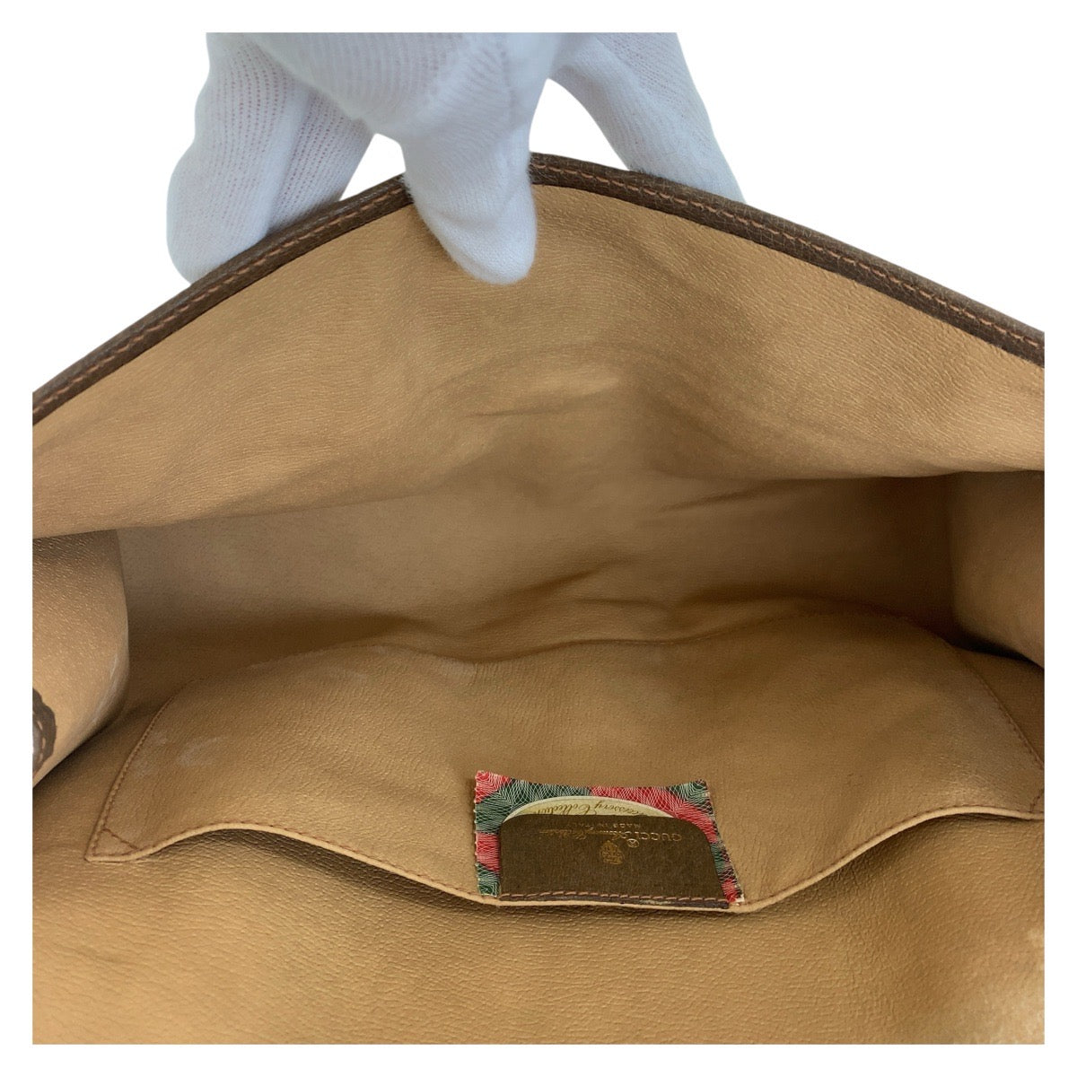 GUCCI Clutch bag 89 01 031 GG Supreme canvas, leather Beige Brown Gold Metal Clutch bag Sherry Line Old Gucci Women Used Authentic