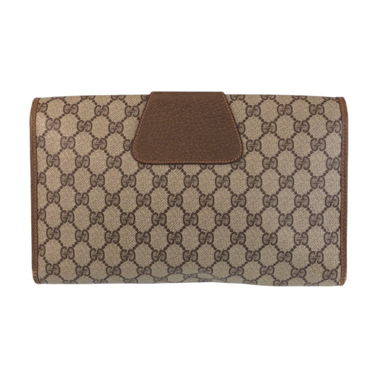 GUCCI Clutch bag 89 01 031 GG Supreme canvas, leather Beige Brown Gold Metal Clutch bag Sherry Line Old Gucci Women Used Authentic