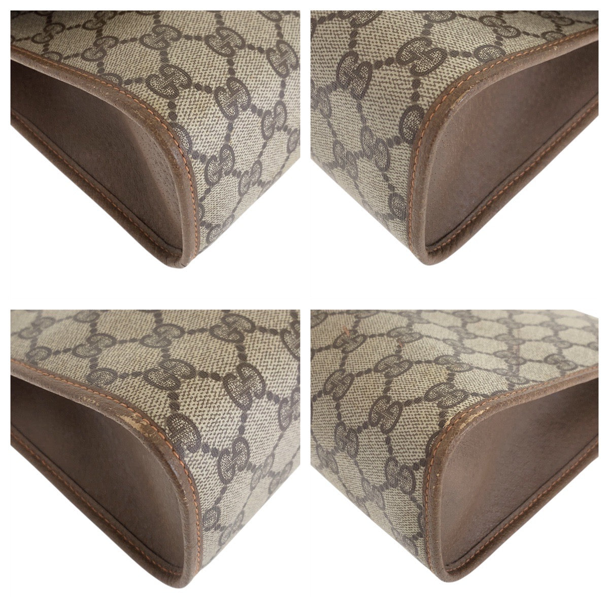 GUCCI Clutch bag 89 01 031 GG Supreme canvas, leather Beige Brown Gold Metal Clutch bag Sherry Line Old Gucci Women Used Authentic