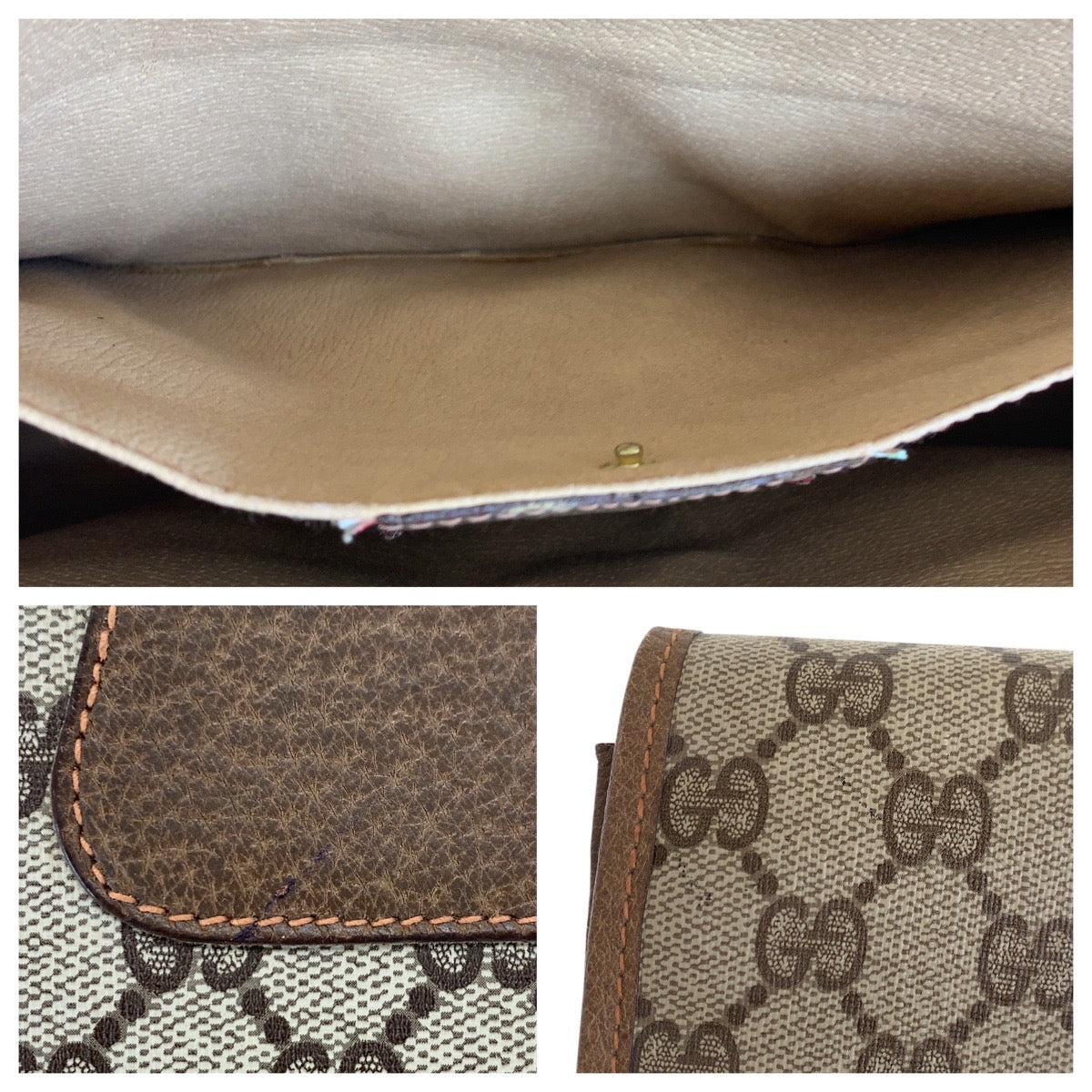 GUCCI Clutch bag 89 01 031 GG Supreme canvas, leather Beige Brown Gold Metal Clutch bag Sherry Line Old Gucci Women Used Authentic