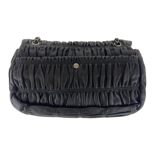 PRADA Shoulder Bag leather Black SilverMetal Crossbody Chain Shoulder Bag Gathered Women Used Authentic