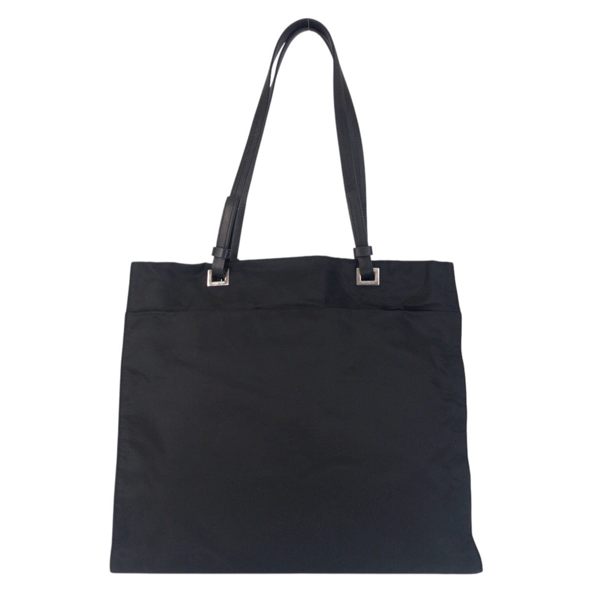 PRADA Tote Bag Nylon, Leather Black SilverMetal Tote Bag Shoulder Bag Test Triangle With logo Women(Unisex) Used Authentic