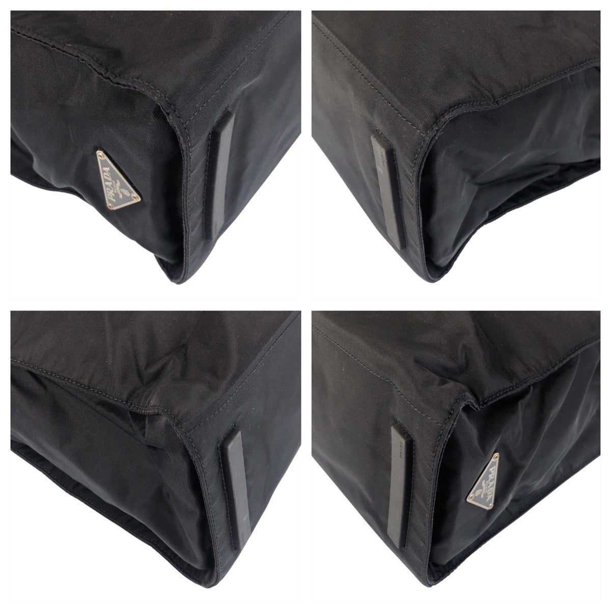 PRADA Tote Bag Nylon, Leather Black SilverMetal Tote Bag Shoulder Bag Test Triangle With logo Women(Unisex) Used Authentic