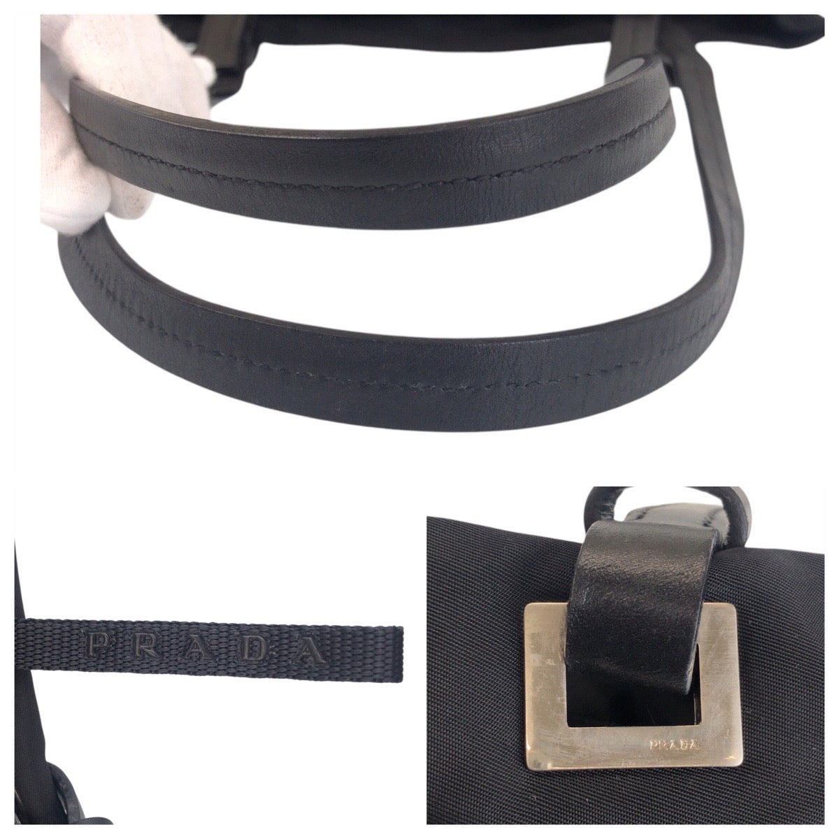 PRADA Tote Bag Nylon, Leather Black SilverMetal Tote Bag Shoulder Bag Test Triangle With logo Women(Unisex) Used Authentic