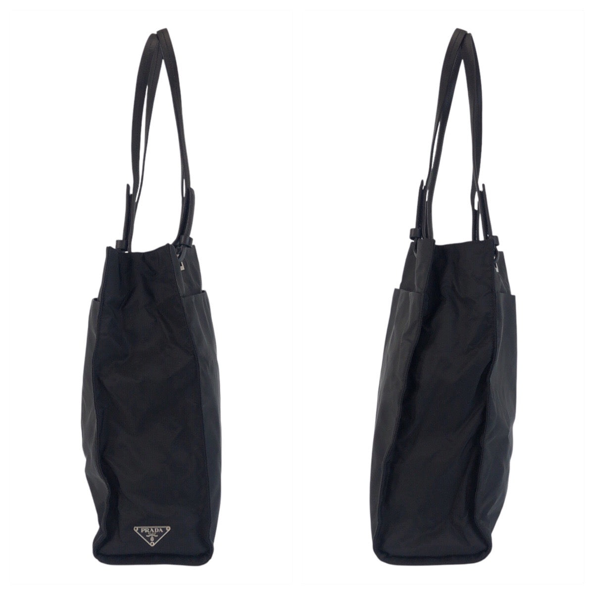 PRADA Tote Bag Nylon, Leather Black SilverMetal Tote Bag Shoulder Bag Test Triangle With logo Women(Unisex) Used Authentic