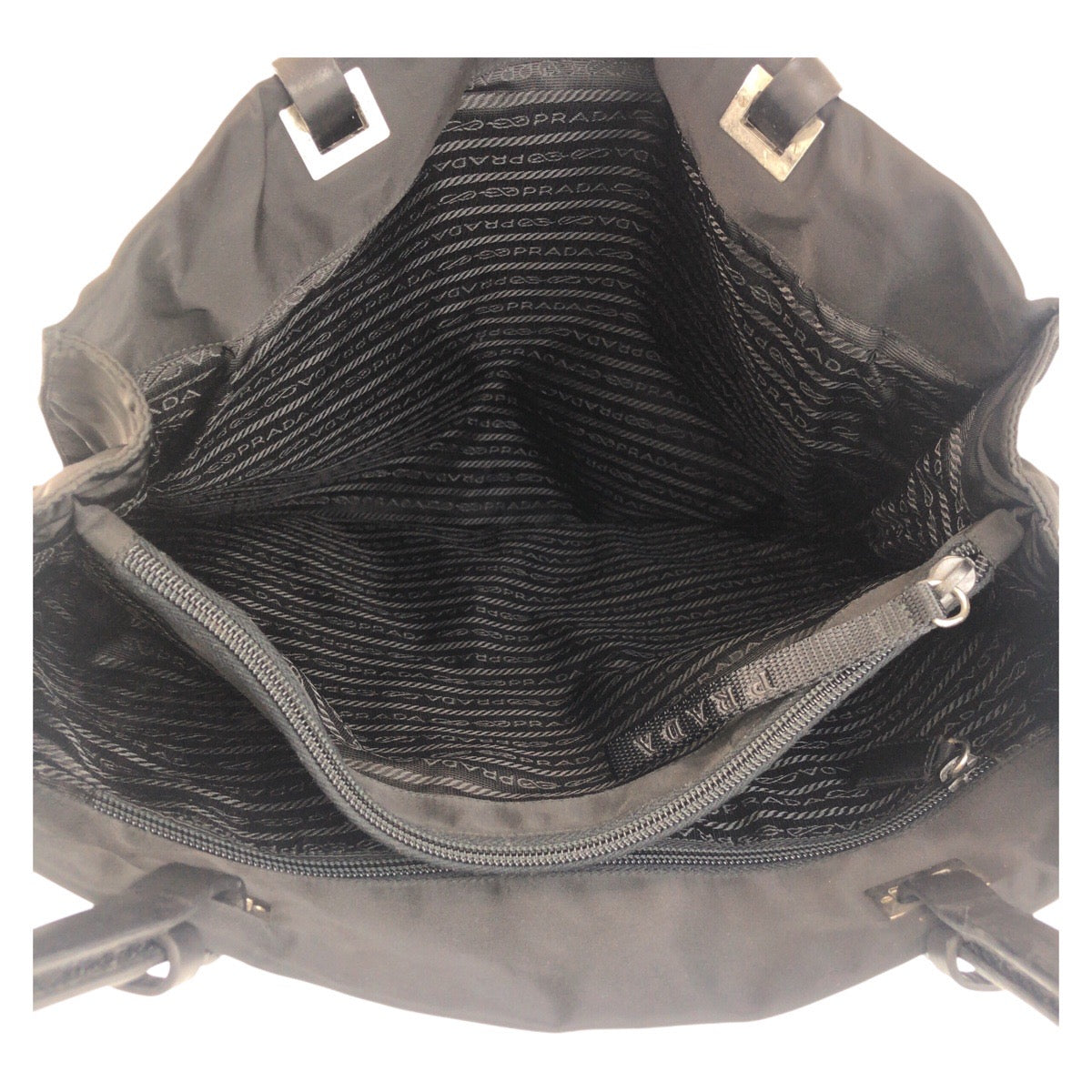 PRADA Tote Bag Nylon, Leather Black SilverMetal Tote Bag Shoulder Bag Test Triangle With logo Women(Unisex) Used Authentic