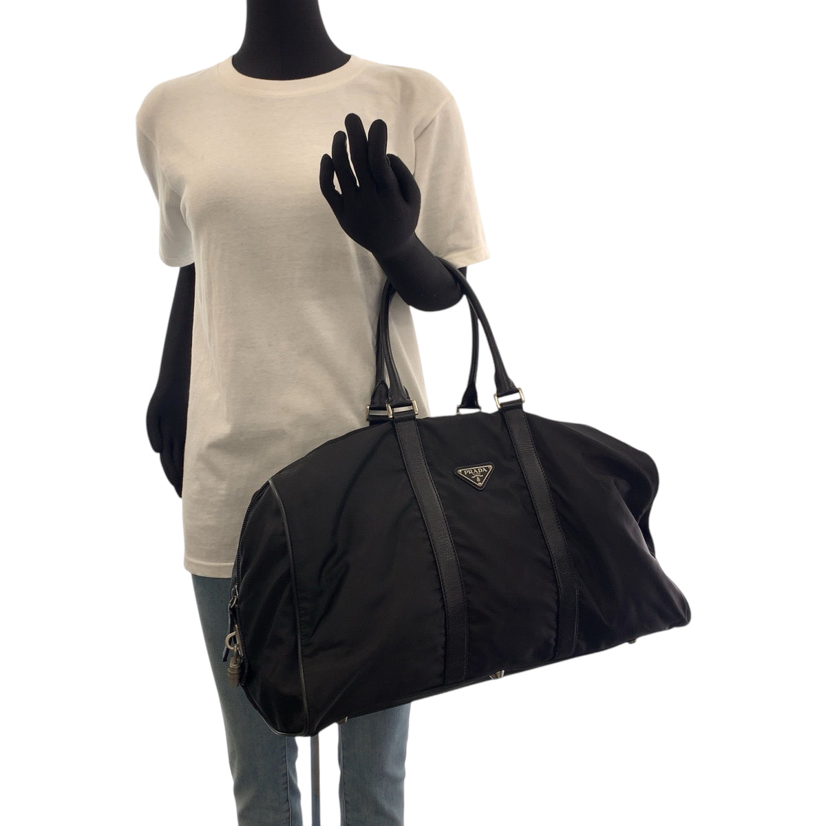 PRADA Boston Duffel bag Nylon Black SilverMetal Boston Duffel bag Handbag Test Triangle With logo Women Used Authentic